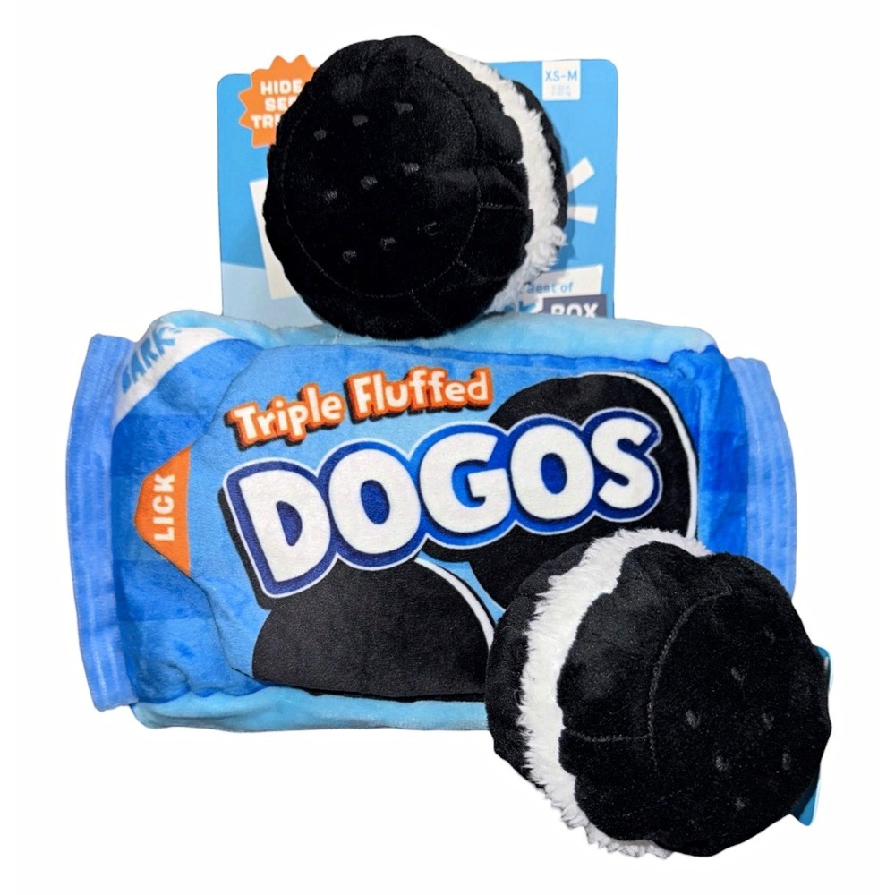 BARK BarkBox DOGOS Triple Fluffed Dog Toy XS-M Squeaker Crinkle Treat Hide NWT